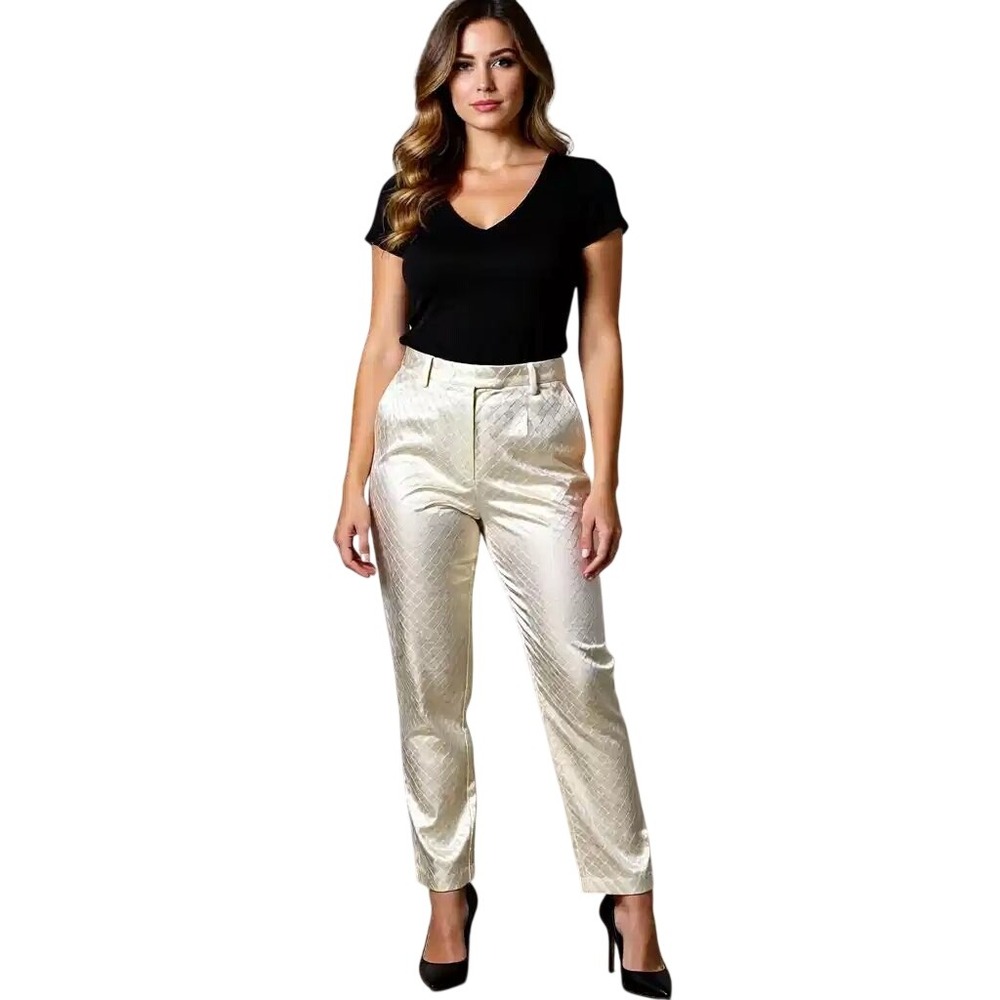 Lulus Cream Quilted Satin High Waisted Straight Leg Trousers Womens S NWT